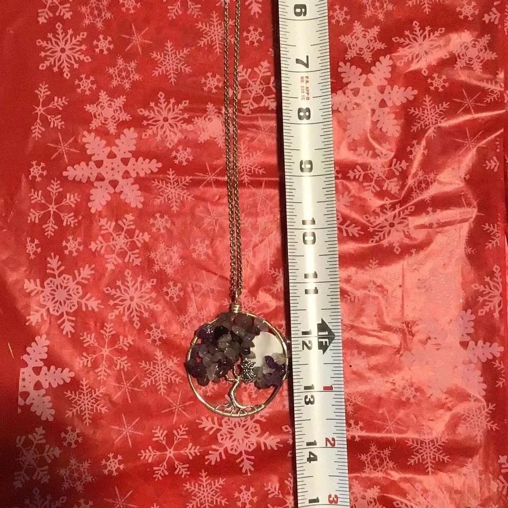 Necklace estate sale sterling silver tree of life with amethyst leaves an owl a